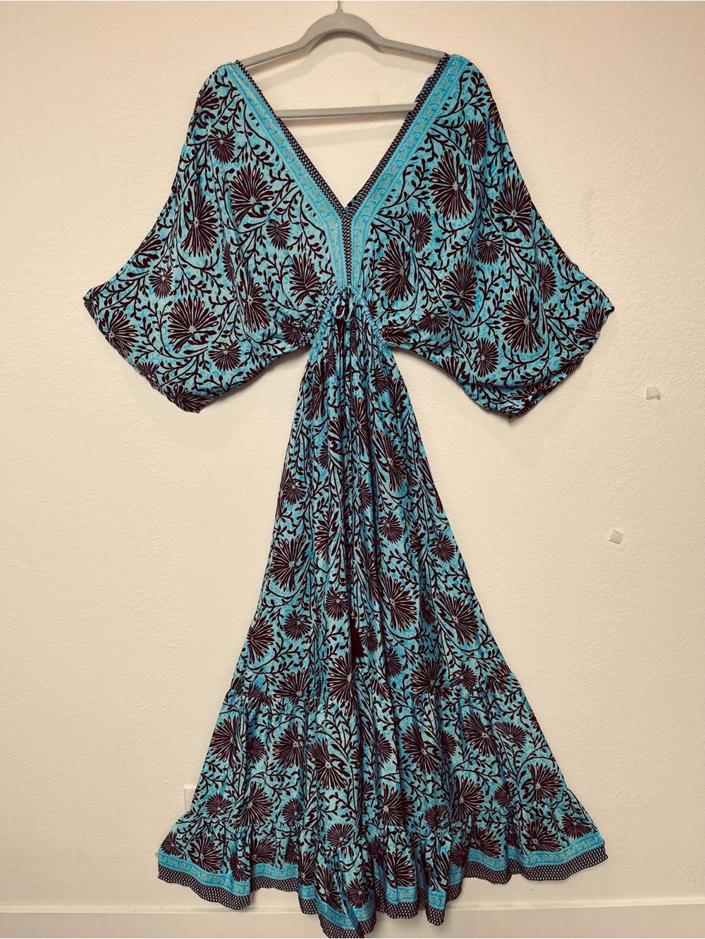 Zanzibar Soft Flowy Turquoise and Brown Kimono Style Dress